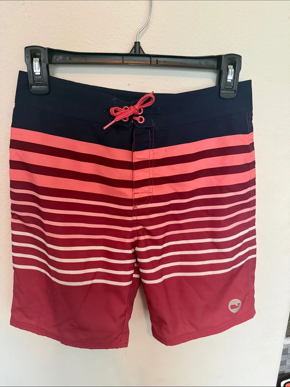 Vineyard Vines Boys Navy, Coral and Red Gradient Stripe Swim Trunks
